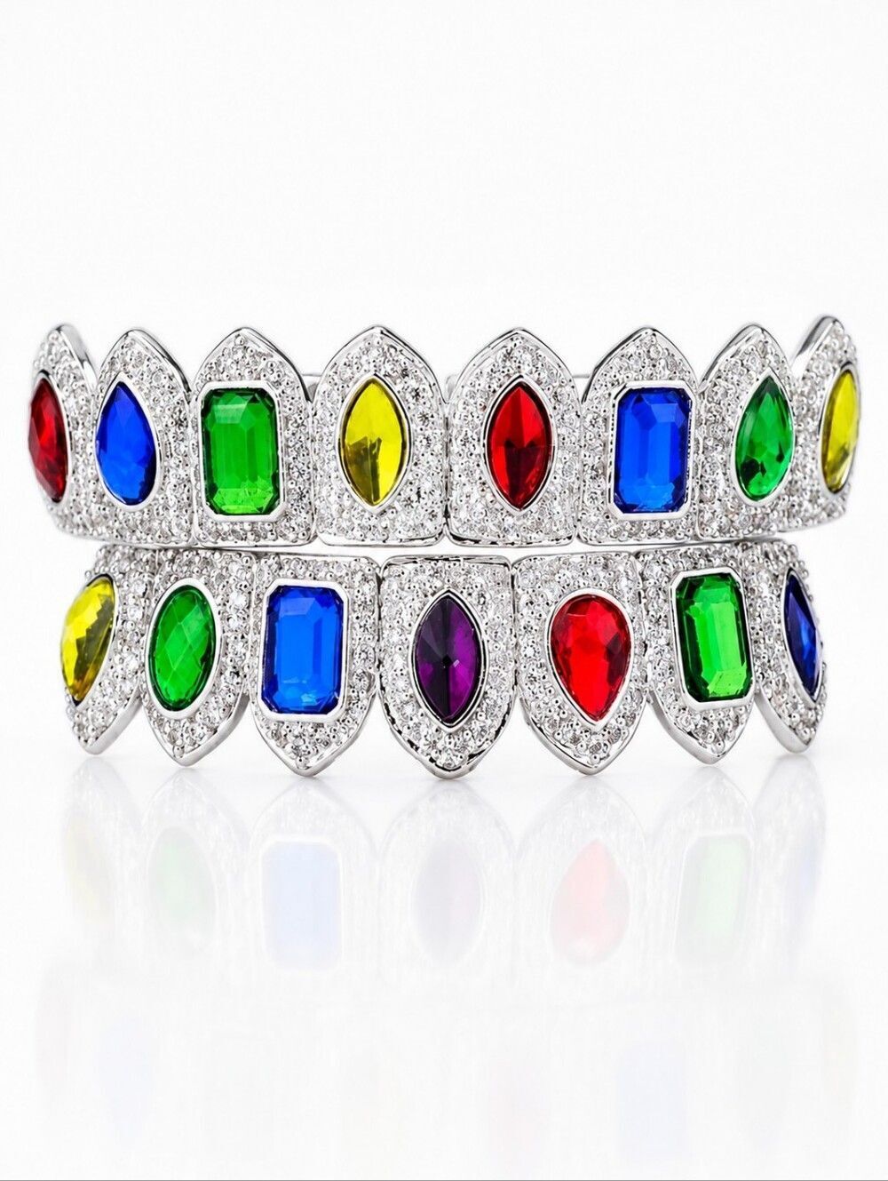 Dripped Out Silver Multi Stone Grillz Set